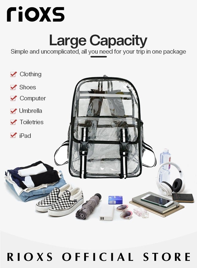 RIOXS Clear Backpack Heavy Duty PVC Transparent Backpack Large See Through Backpack Clear Bookbag for Student School Work Travel - Image 3